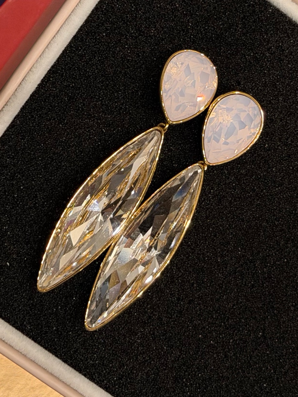Swarovski Claw Long Pierced Earrings GOS Pastel Color Crystal